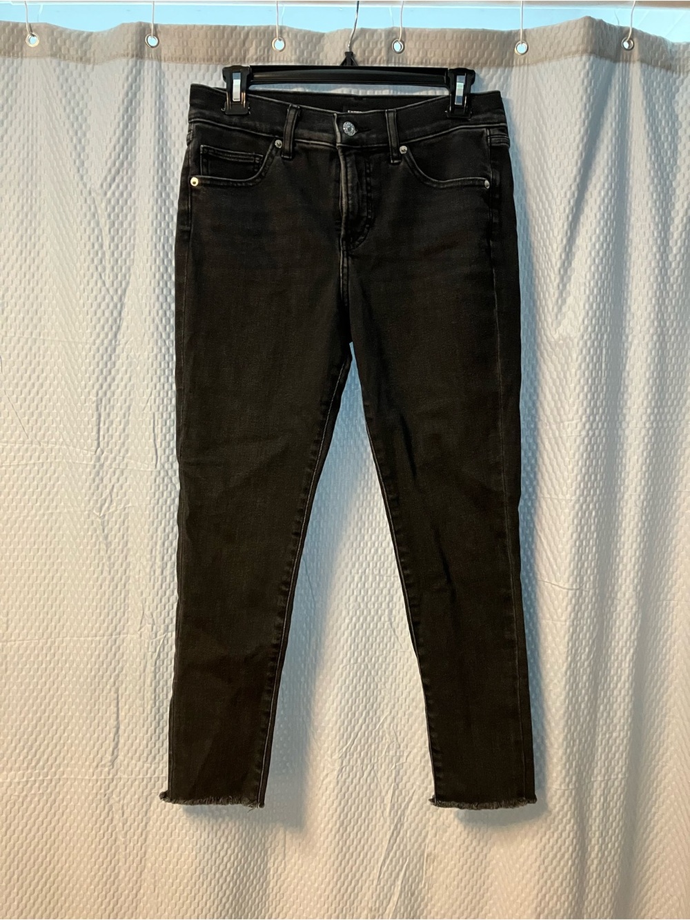 Express Black Skinny Jeans with Raw Hem